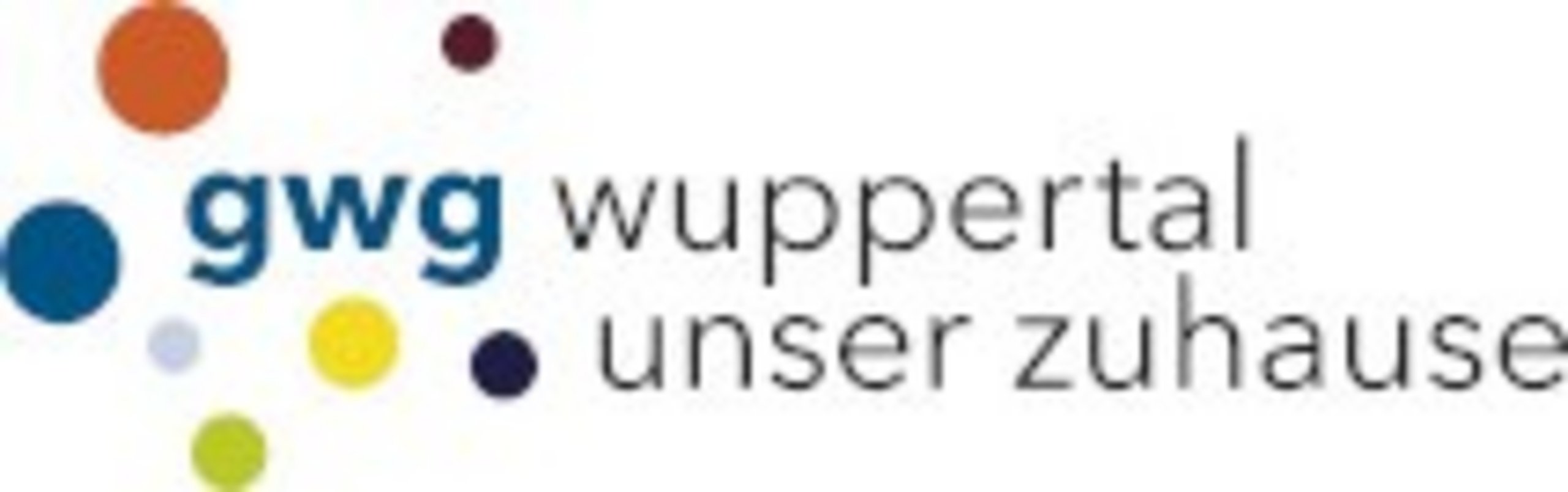 Logo der GWG Wuppertal mit dem Slogan „unser Zuhause“ in moderner Schrift und bunten Punkten