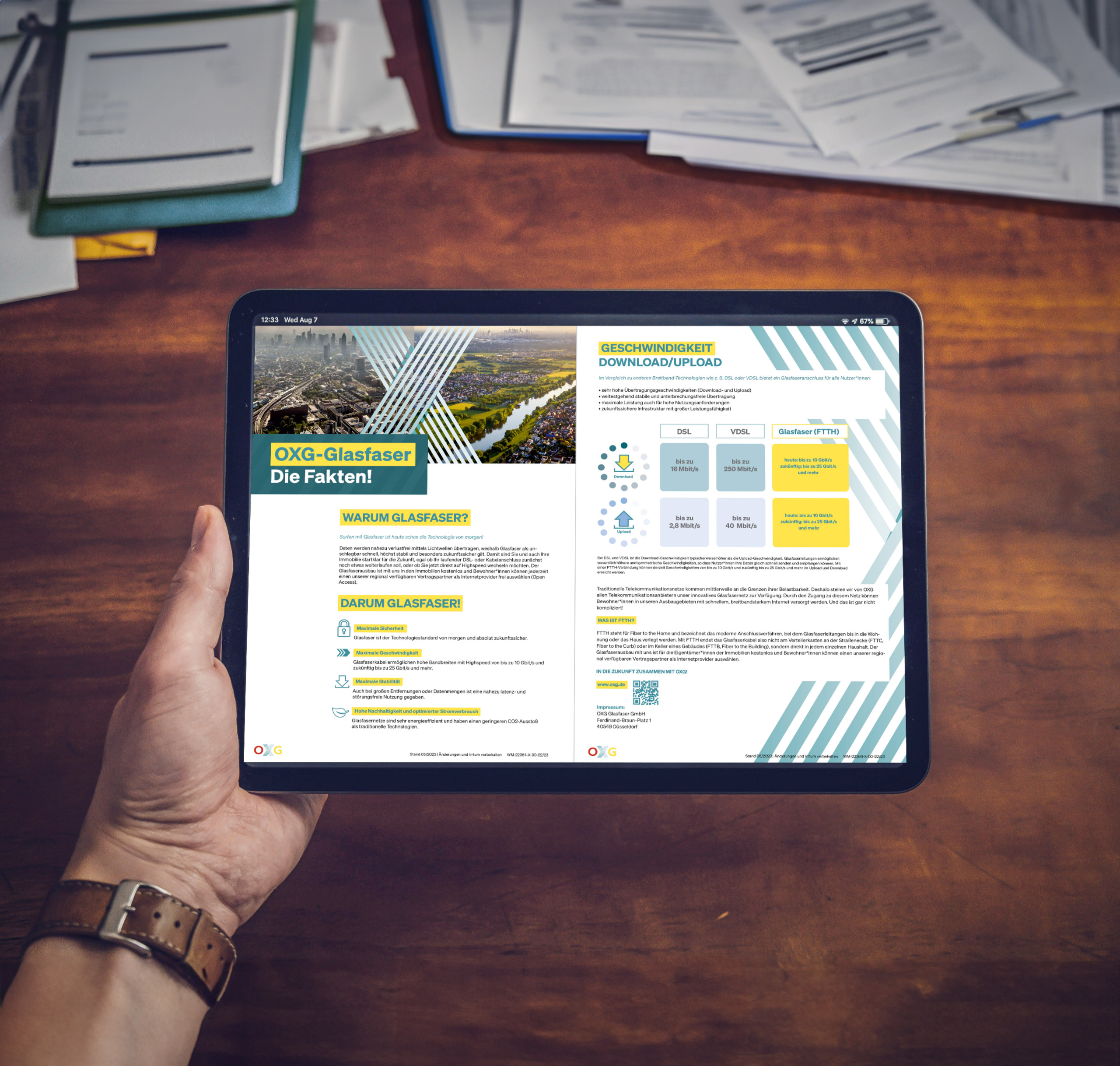 Tablet OXG Glasfaser Fakten Hand Geschwindigkeit Upload Download