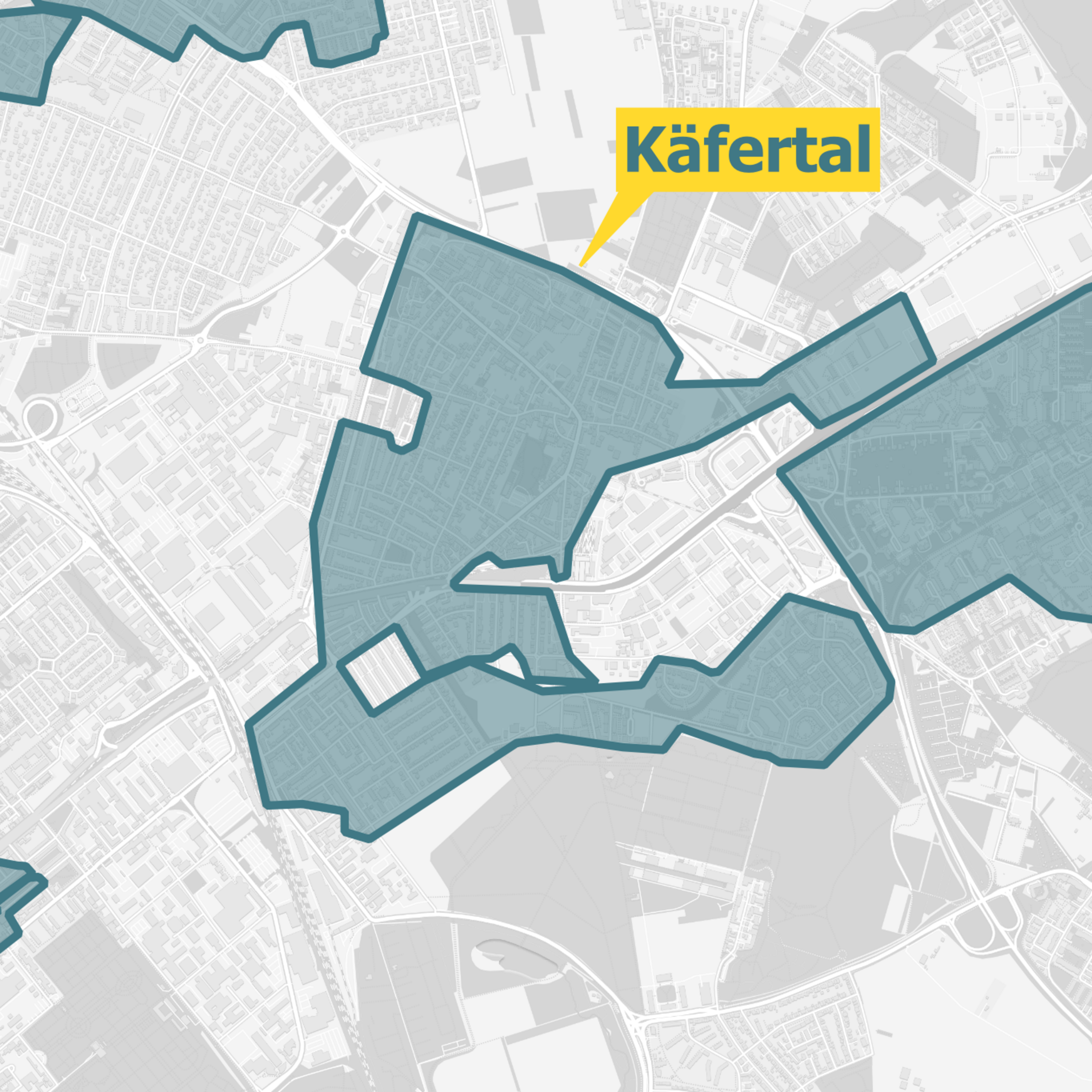 Kartenausschnitt des Glasfaserausbaugebiets OXG in Mannheim-Käfertal. 