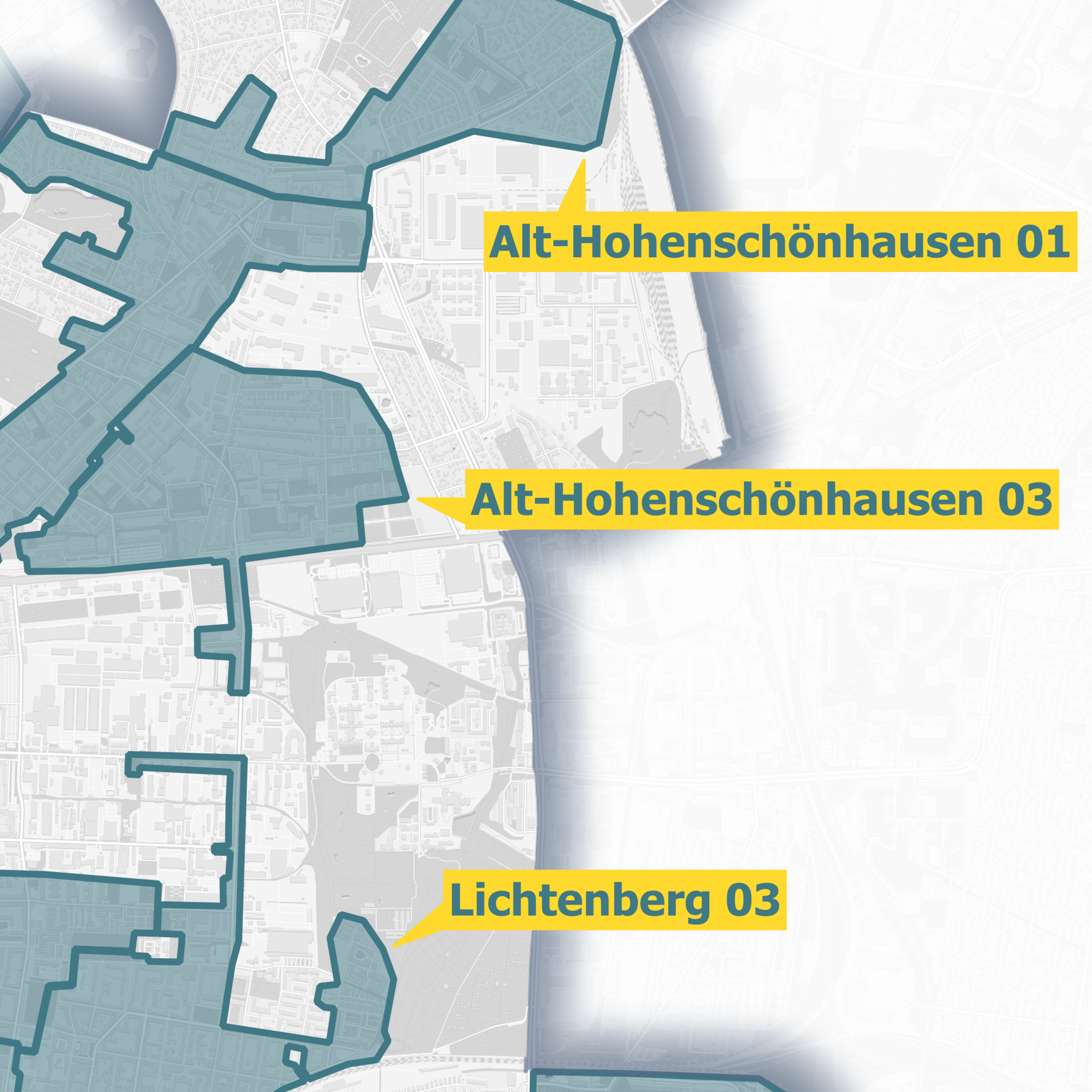 Karte des Glasfaserausbaugebiets in Berlin Lichtenberg mit dem Fokus auf Alt-Hohenschönhausen
