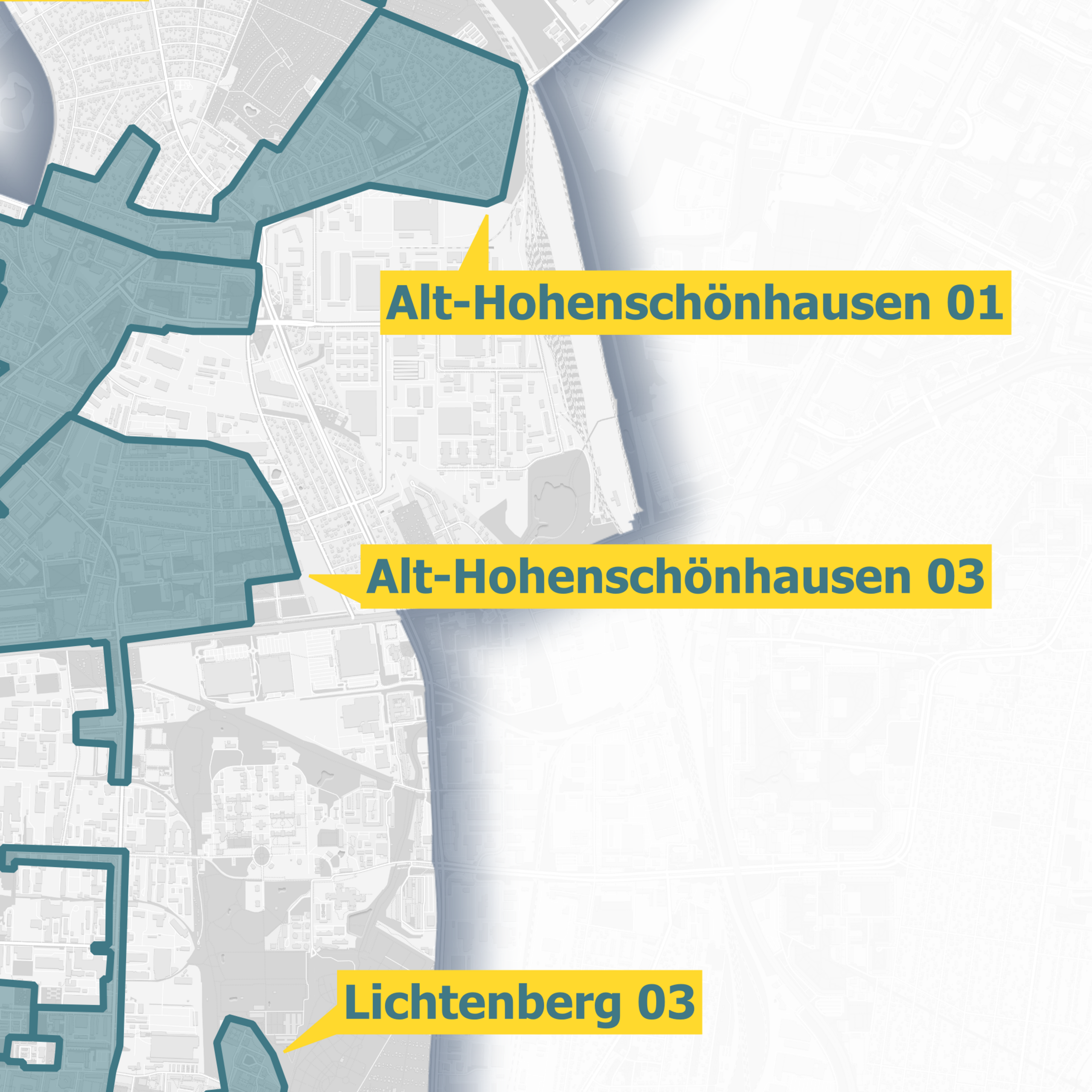 Karte des Glasfaserausbaugebiets in Berlin Lichtenberg mit dem Fokus auf Alt-Hohenschönhausen