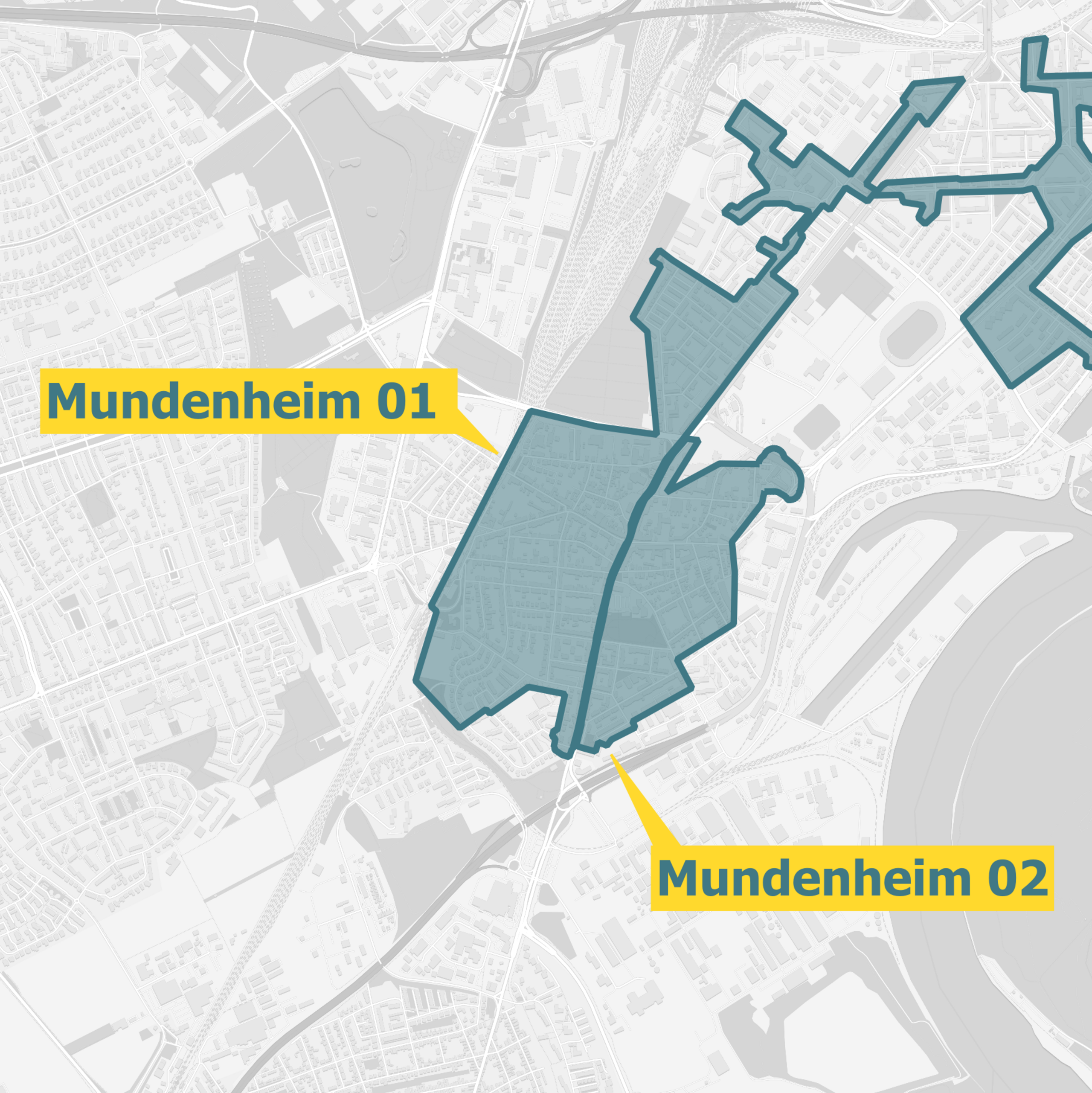 Stadtkarte von Ludwigshafen mit dem Glasfaserausbaugebiet OXG blau markiert.