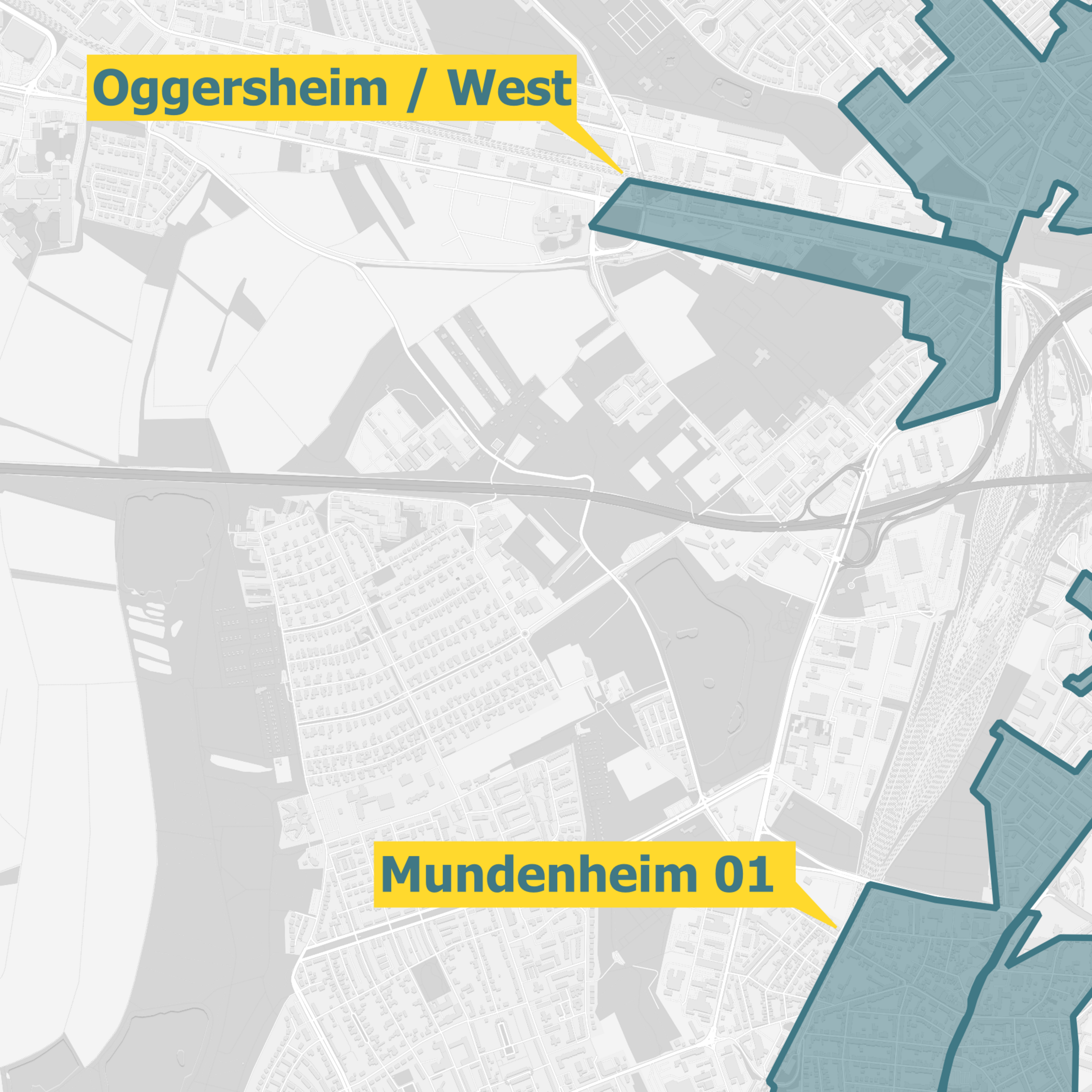 Stadtkarte von Ludwigshafen mit dem Glasfaserausbaugebiet OXG blau markiert.