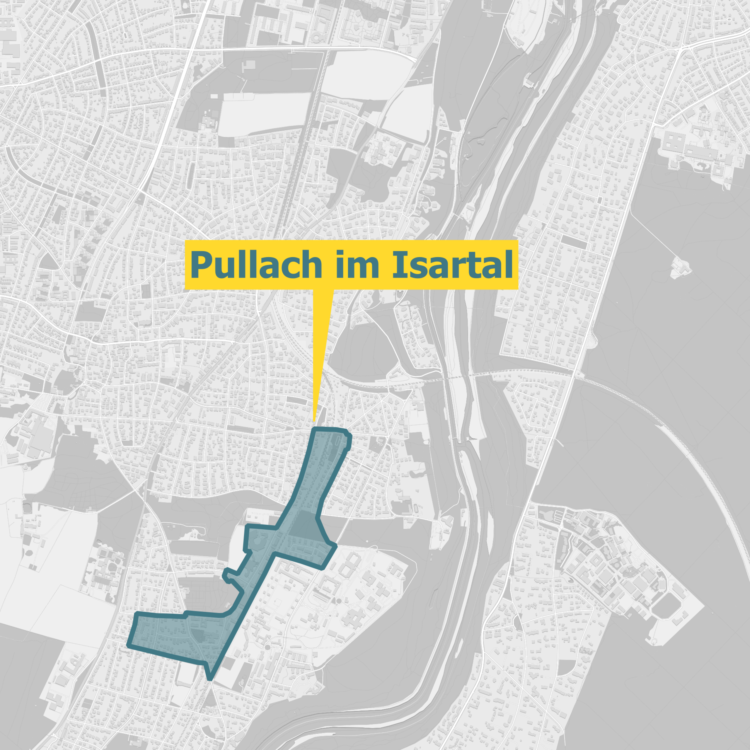 Karte vom Landkreis München mit dem Ausbaugebiet für Glasfaser Pullach im Isartal markiert