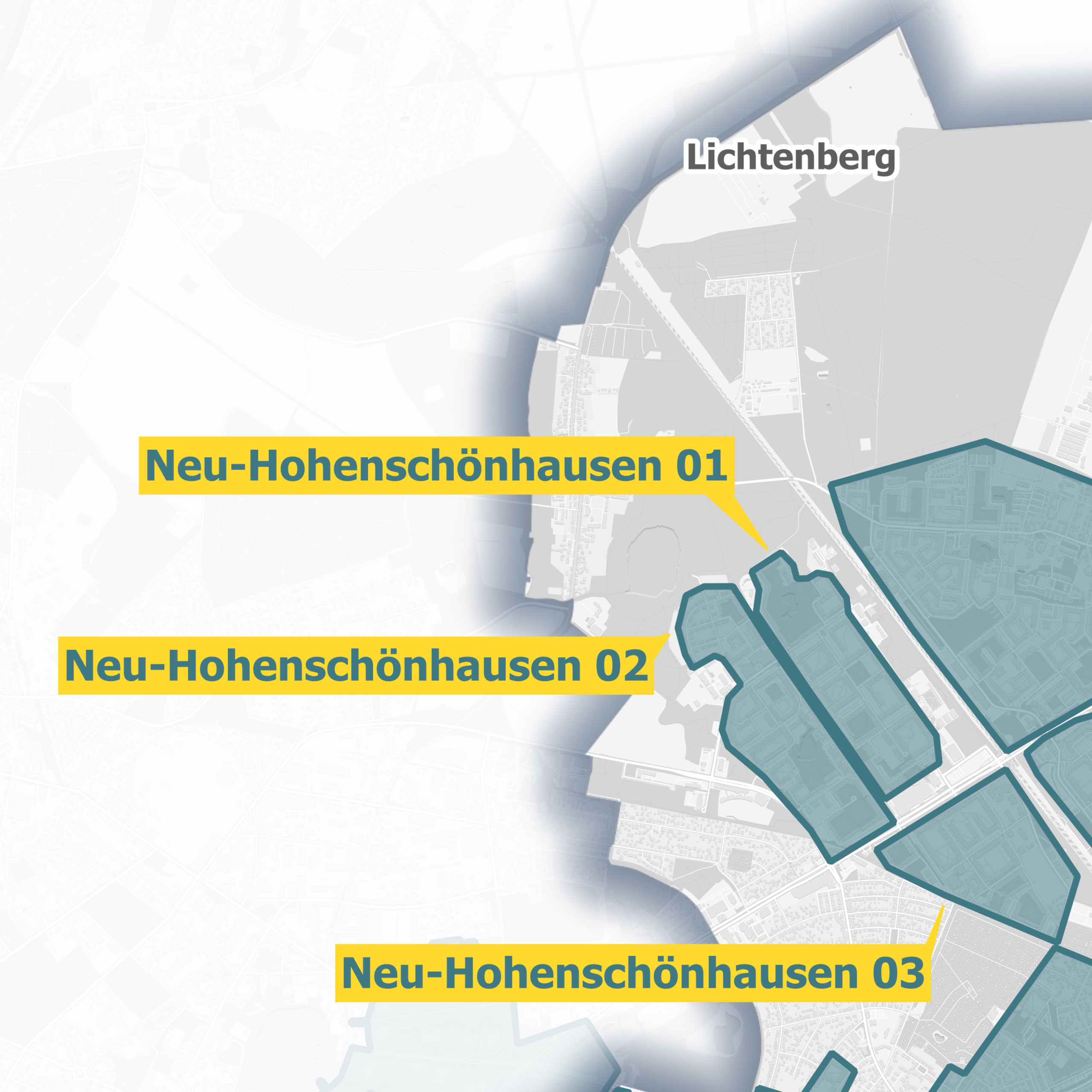 Karte des Glasfaserausbaugebiets in Berlin Lichtenberg mit dem Fokus auf Neu-Hohenschönhausen