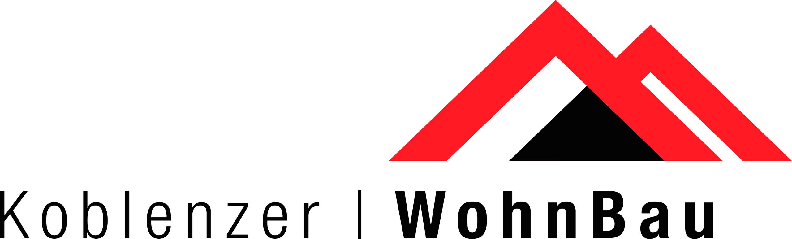 Logo der Koblenzer WohnBau mit stylisierten Dachsymbolen in Rot und Schwarz sowie dem Schriftzug "Koblenzer | WohnBau" in schwarzer Schrift