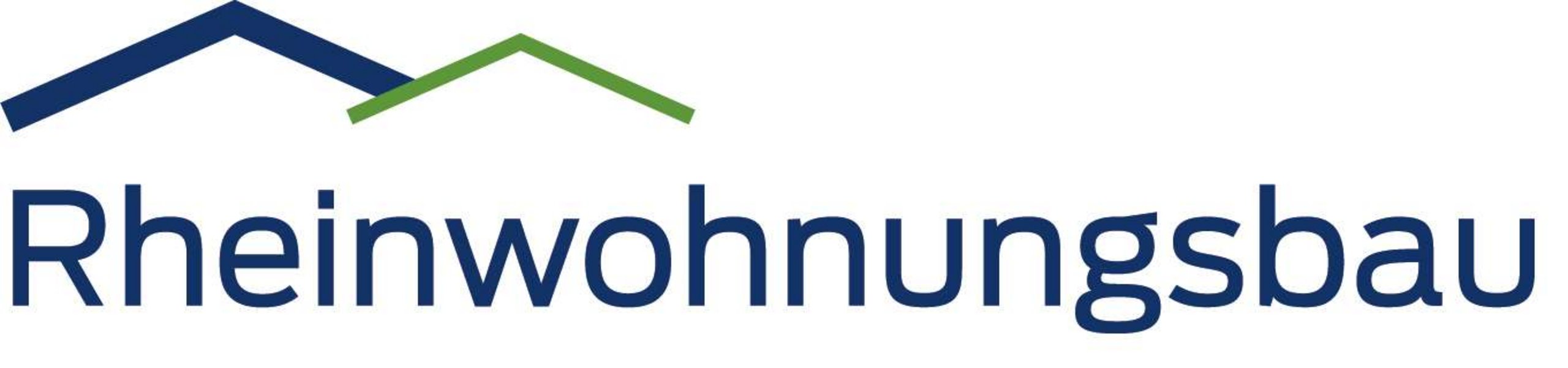 Logo des Unternehmens Rheinwohnungsbau mit stilisierten Dachlinien in Blau und Grün