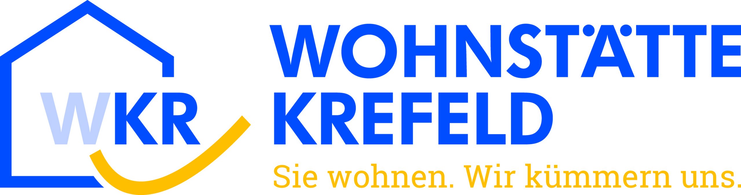 Logo der Wohnstätte Krefeld mit der Abkürzung WKR und dem Slogan "Sie wohnen. Wir kümmern uns."