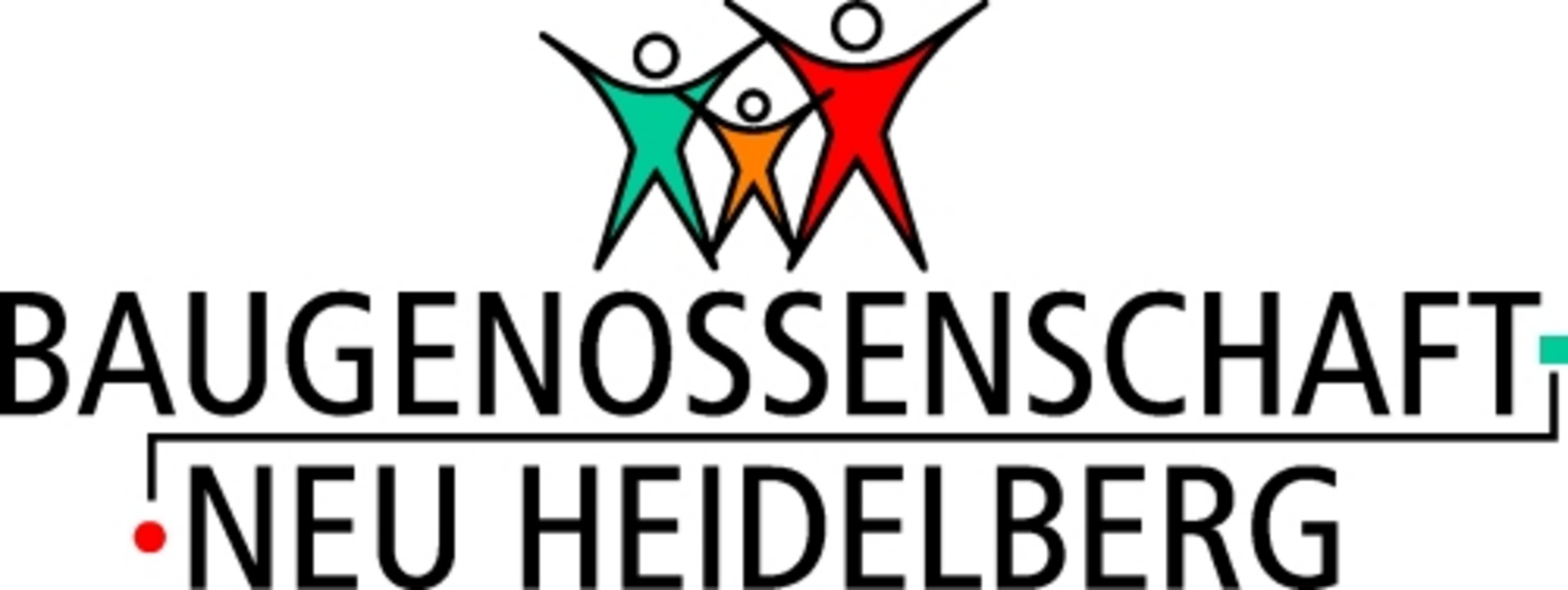 Logo der Baugenossenschaft Neu Heidelberg mit stilisierten Figuren in verschiedenen Farben, die Gemeinschaft und Lebensfreude symbolisieren