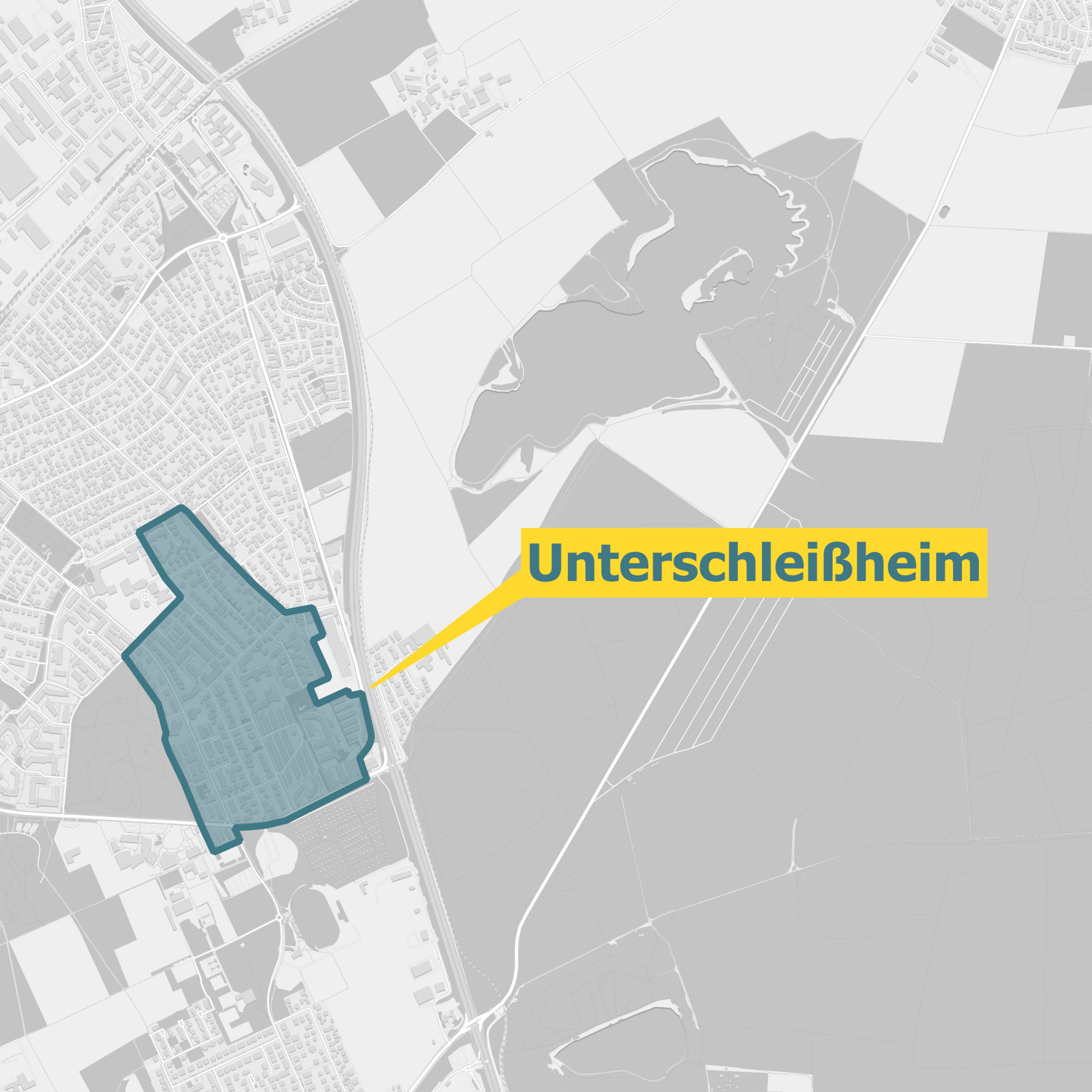 Karte vom Landkreis München mit dem Ausbaugebiet für Glasfaser Unterschleißheim markiert