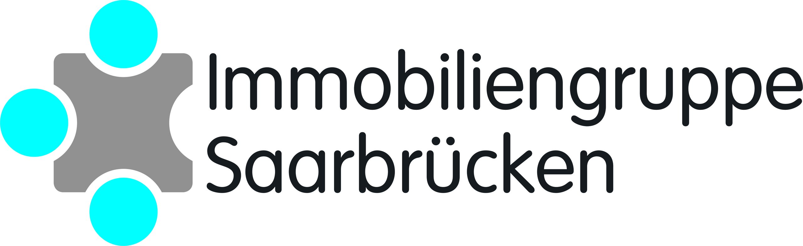 Logo der Immobiliengruppe Saarbrücken mit grafischen Elementen in Türkis und Grau