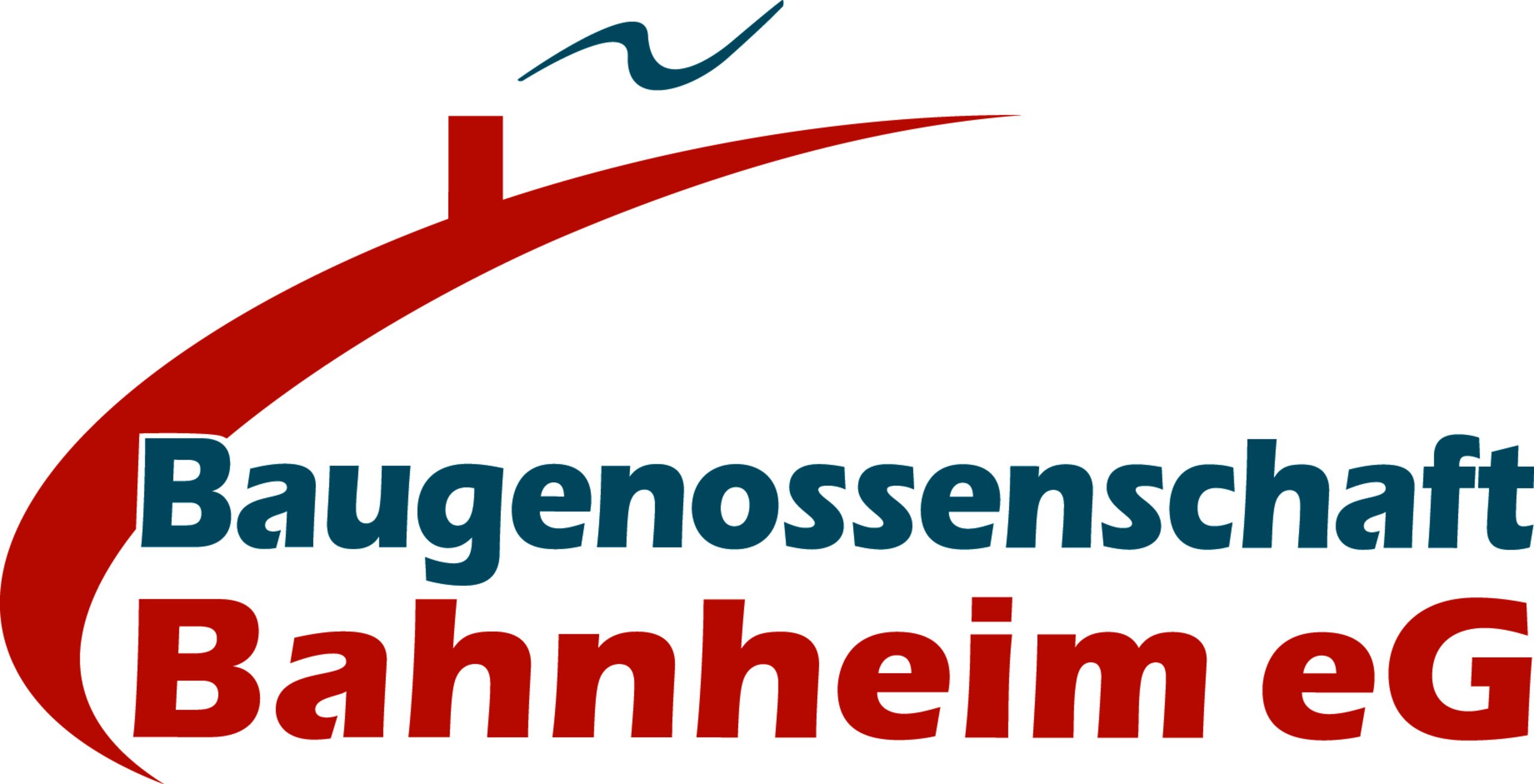 Logo der Baugenossenschaft Bahnheim eG mit stilisierten grafischen Elementen in Rot und Blau