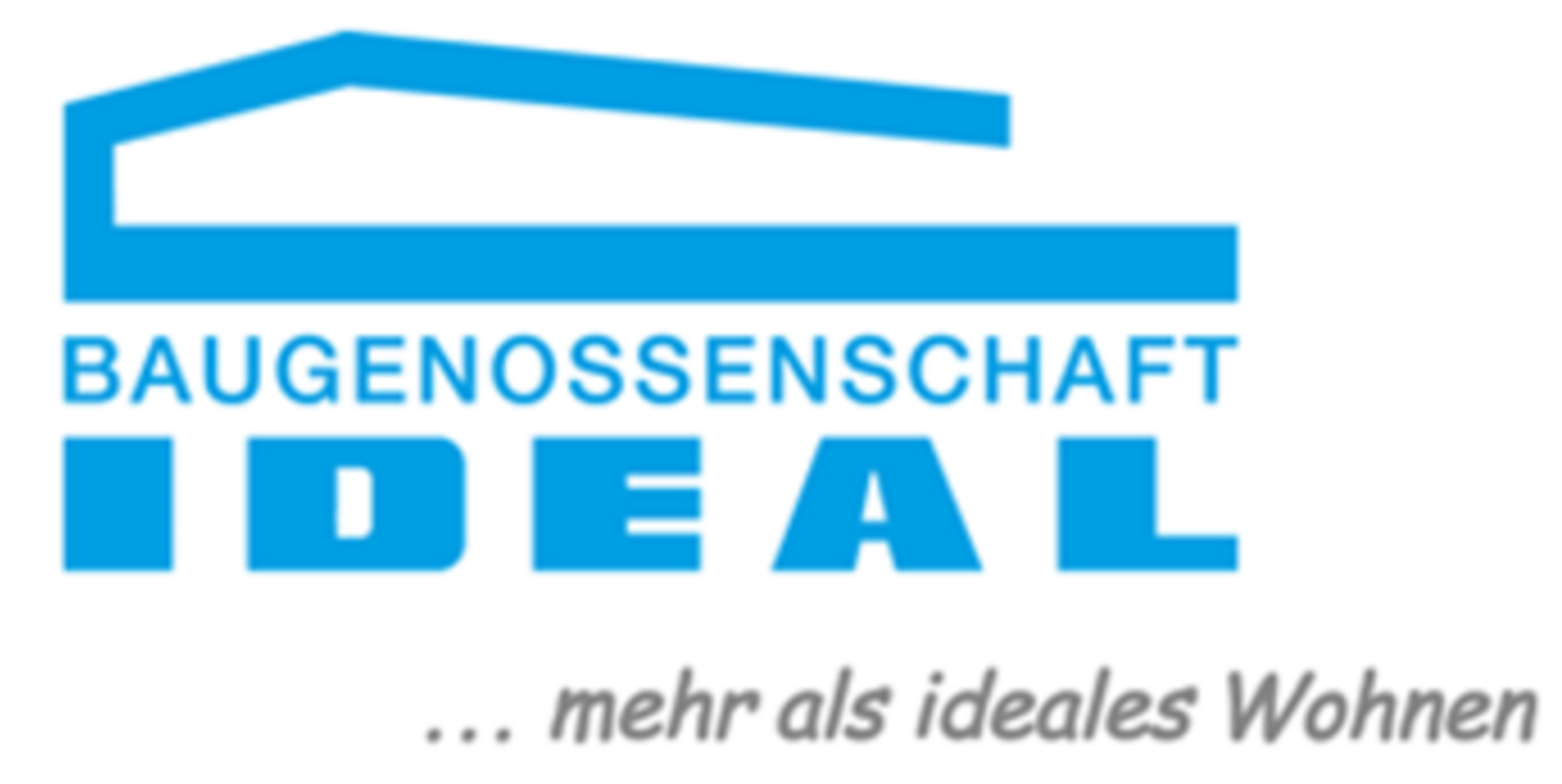 Baugenossenschaft IDEAL Logo mit dem Slogan "mehr als ideales Wohnen" in blauer Schrift auf weißem Hintergrund