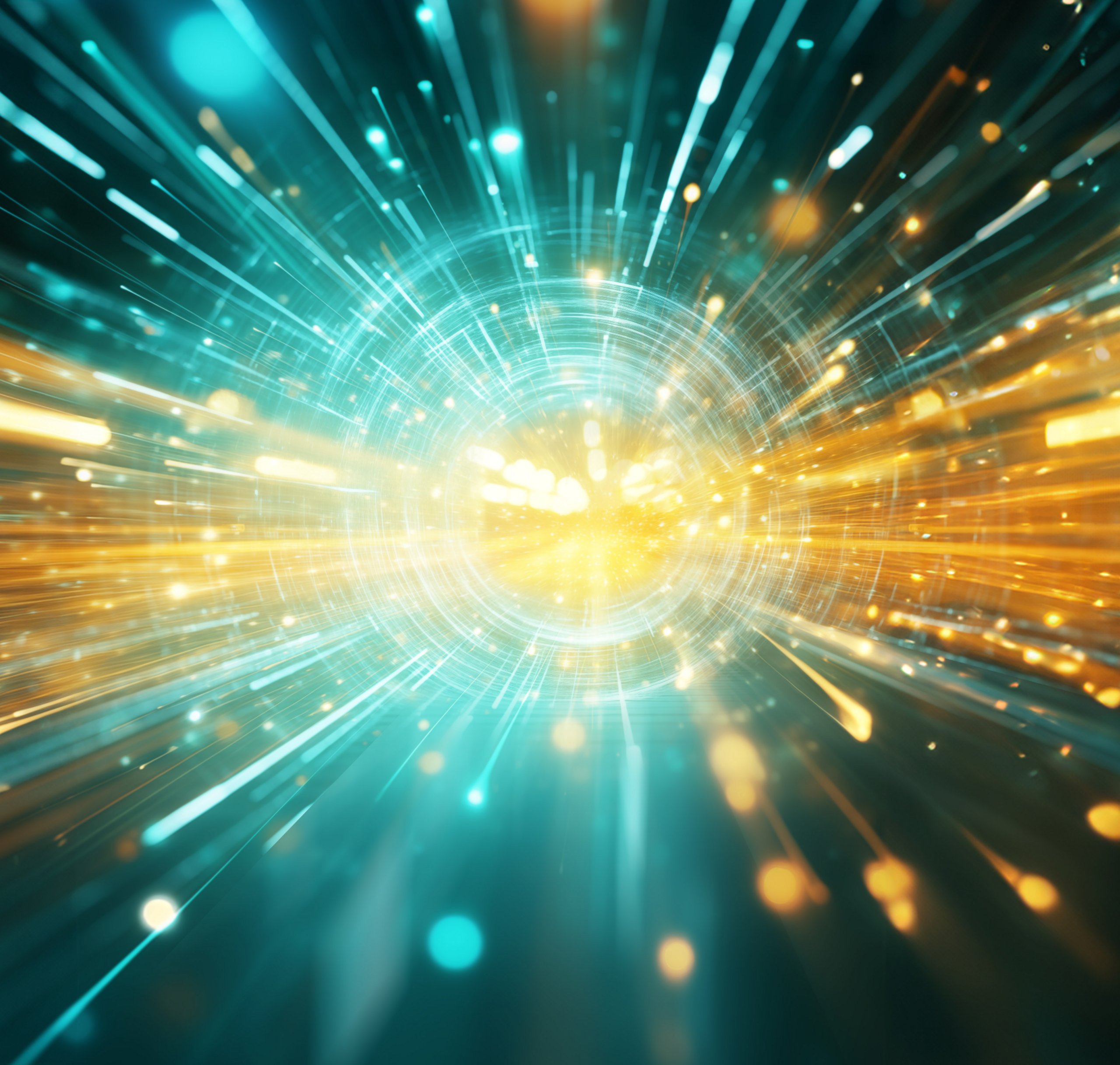Hintergrund mit dynamischen Lichtstrahlen in Blau und Gold, die Geschwindigkeit und Highspeed-Datenübertragung symbolisieren