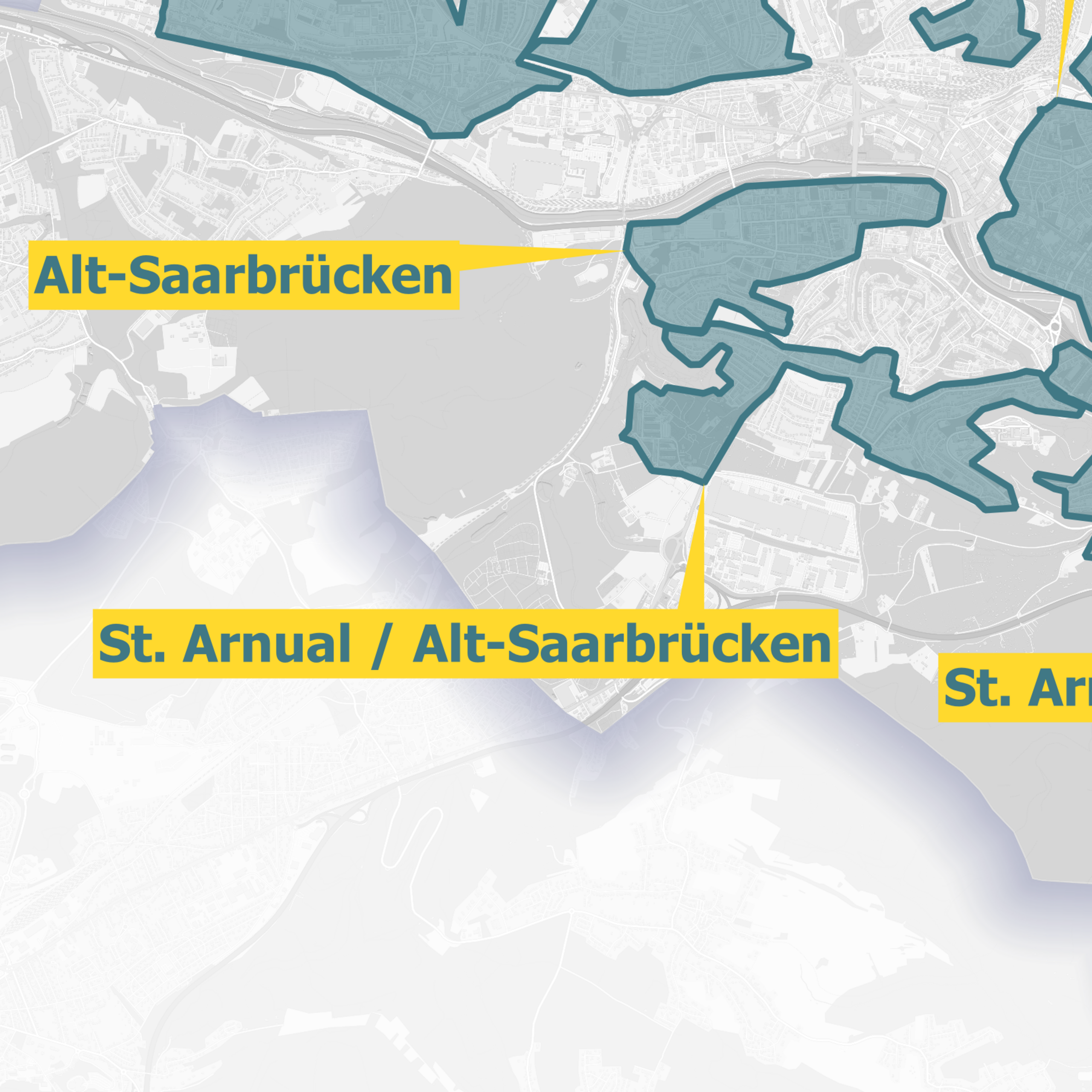 Karte Ausbaugebiete Saarbrücken OXG Glasfaser