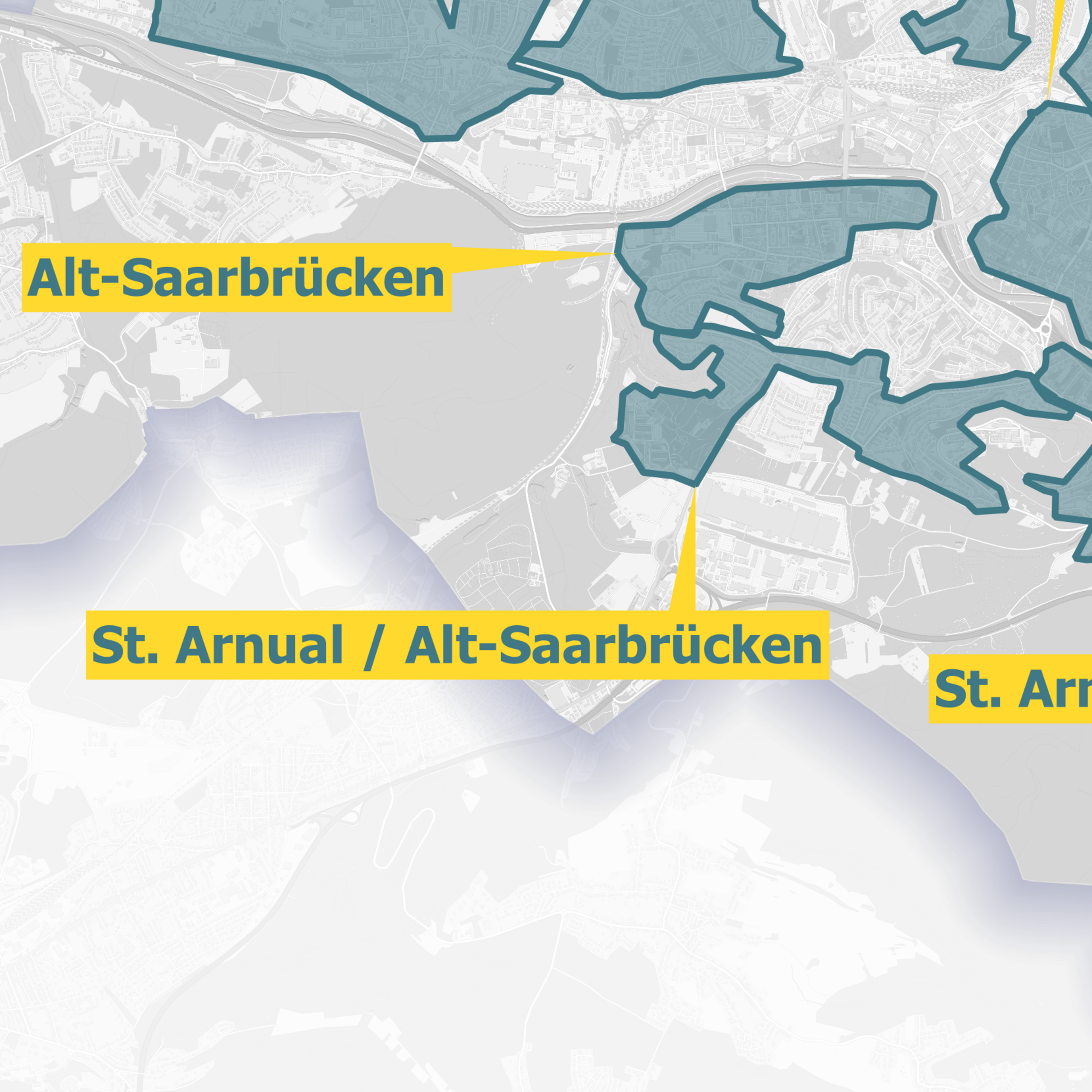 Karte Ausbaugebiete Saarbrücken OXG Glasfaser