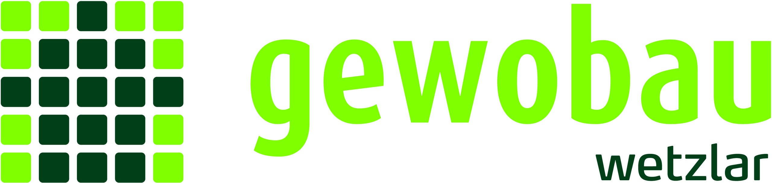 Logo der Gewobau Wetzlar in grünen Farbtönen mit quadratischen Mustern